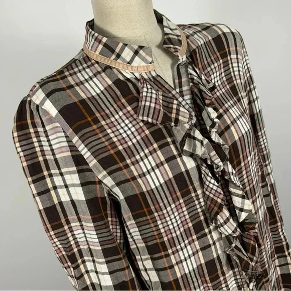 Plaid Ruffle Women's Top - Picture 2 of 11